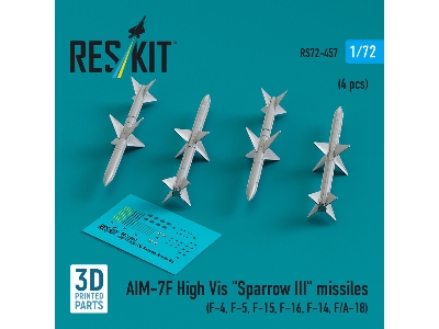 Aim-7f High Vis 'sparrow Iii' Missiles (4 Pcs) (F-4, F-5, F-15, F-16, F-14, F/A-18) (3d Printed) - zdjęcie 1