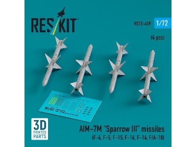 Aim-7m 'sparrow Iii' Missiles (4 Pcs) (F-4, F-5, F-15, F-16, F-14, F/A-18) (3d Printed) - zdjęcie 1