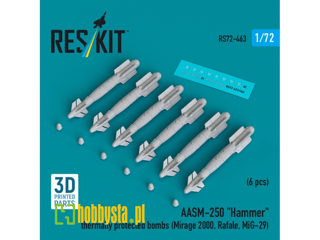 Aasm-250 'hammer' Thermally Protected Bombs (6 Pcs) (Mirage 2000, Rafale, Mig-29) (3d Printed) - zdjęcie 1 Aasm-250 'hammer' Thermally Protected Bombs (6 Pcs) (Mirage 2000, Rafale, Mig-29) (3d Printed) - zdjęcie 1
