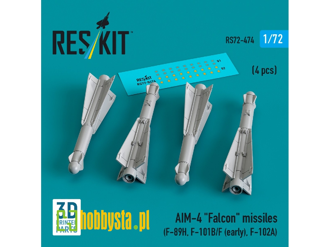 Aim-4 'falcon' Missiles (4pcs) (F-89h, F-101b/F (Early), F-102a) (3d Printed) - zdjęcie 1 Aim-4 'falcon' Missiles (4pcs) (F-89h, F-101b/F (Early), F-102a) (3d Printed) - zdjęcie 1