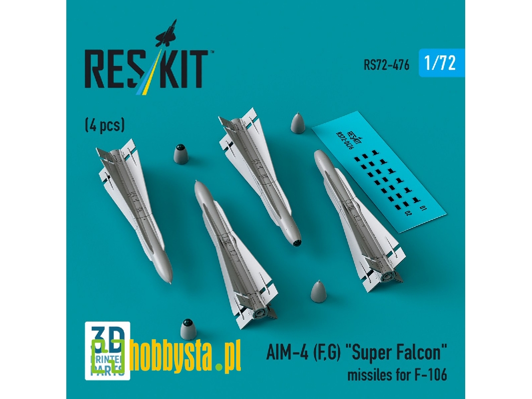 Aim-4 (F, G) 'super Falcon' Missiles For F-106 (4pcs) (3d Printed) - zdjęcie 1 Aim-4 (F, G) 'super Falcon' Missiles For F-106 (4pcs) (3d Printed) - zdjęcie 1