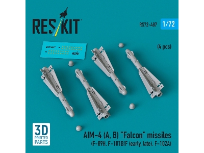 Aim-4 (A, B) 'falcon' Missiles (4 Pcs) (F-89h, F-101b/F (Early, Late), F-102a) (3d Printed) - zdjęcie 1