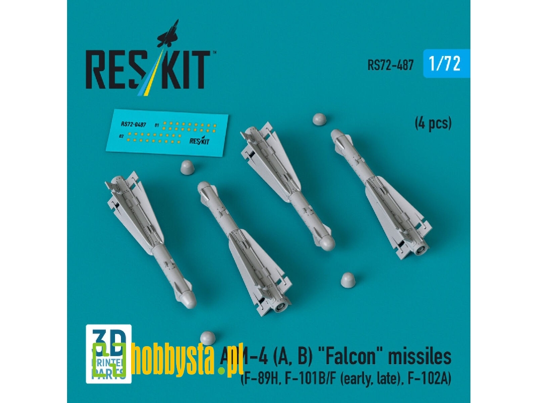 Aim-4 (A, B) 'falcon' Missiles (4 Pcs) (F-89h, F-101b/F (Early, Late), F-102a) (3d Printed) - zdjęcie 1 Aim-4 (A, B) 'falcon' Missiles (4 Pcs) (F-89h, F-101b/F (Early, Late), F-102a) (3d Printed) - zdjęcie 1