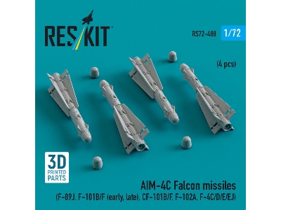 Aim-4c Falcon Missiles (F-89j, F-101b/F (Early, Late), Cf-101b/F, F-102a, F-4c/D/E/Ej) (4 Pcs) (3d Printed) - zdjęcie 1