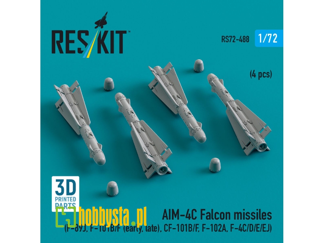 Aim-4c Falcon Missiles (F-89j, F-101b/F (Early, Late), Cf-101b/F, F-102a, F-4c/D/E/Ej) (4 Pcs) (3d Printed) - zdjęcie 1 Aim-4c Falcon Missiles (F-89j, F-101b/F (Early, Late), Cf-101b/F, F-102a, F-4c/D/E/Ej) (4 Pcs) (3d Printed) - zdjęcie 1
