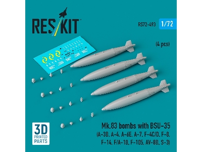 Mk.83 Bombs With Bsu-35 (4pcs) (A-3b, A-4, A-6e, A-7, F-4c/D, F-8, F-14, F/A-18, F-105, Av-8b, S-3) (3d Printed) - zdjęcie 2