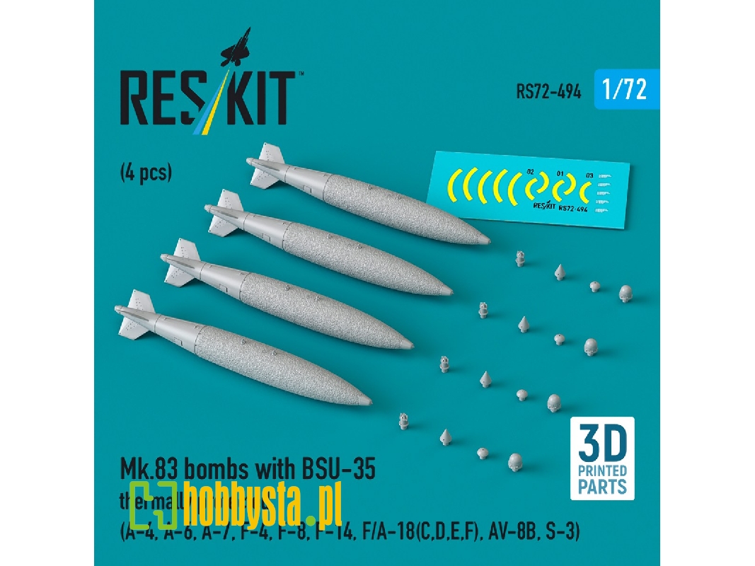 Mk.83 Bombs With Bsu-35 Thermally Protected (4pcs) (A-4, A-6, A-7, F-4, F-8, F-14, F/A-18(C, D, E, F), Av-8b, S-3) (3d Printed) Mk.83 Bombs With Bsu-35 Thermally Protected (4pcs) (A-4, A-6, A-7, F-4, F-8, F-14, F/A-18(C, D, E, F), Av-8b, S-3) (3d Printed)