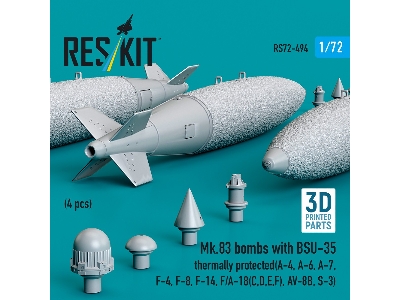Mk.83 Bombs With Bsu-35 Thermally Protected (4pcs) (A-4, A-6, A-7, F-4, F-8, F-14, F/A-18(C, D, E, F), Av-8b, S-3) (3d Printed) 
