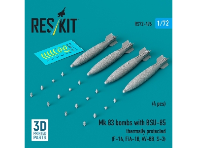 Mk.83 Bombs With Bsu-85 Thermally Protected (4pcs) (F-14, F/A-18, Av-8b, S-3) (3d Printed) - zdjęcie 1