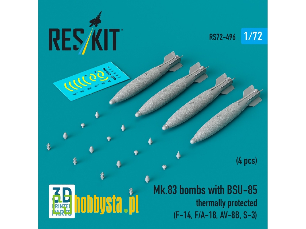 Mk.83 Bombs With Bsu-85 Thermally Protected (4pcs) (F-14, F/A-18, Av-8b, S-3) (3d Printed) - zdjęcie 1