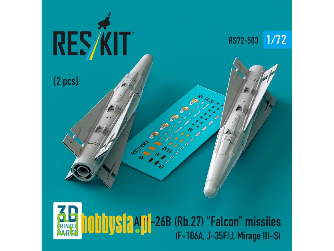 Aim-26b (Rb.27) 'falcon' Missiles (2pcs) (F-106a, J-35f/J, Mirage Iii-s) (3d Printed) - zdjęcie 1 Aim-26b (Rb.27) 'falcon' Missiles (2pcs) (F-106a, J-35f/J, Mirage Iii-s) (3d Printed) - zdjęcie 1