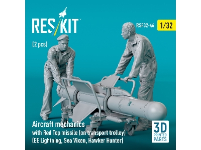 Aircraft Mechanics With Red Top Missile (On Transport Trolley) (Ee Lightning, Sea Vixen, Hawker Hunter) (2 Pcs) (3d Printed) - z