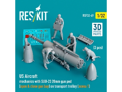 Us Aircraft Mechanics With Suu-23 20mm Gun Pod (Open & Close Gun Bay) On Transport Trolley (Scene 1) (3 Pcs) (3d Printed) - zdjÄ