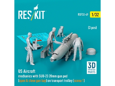 Us Aircraft Mechanics With Suu-23 20mm Gun Pod (Open & Close Gun Bay) On Transport Trolley (Scene 1) (3 Pcs) (3d Printed) - zdjÄ