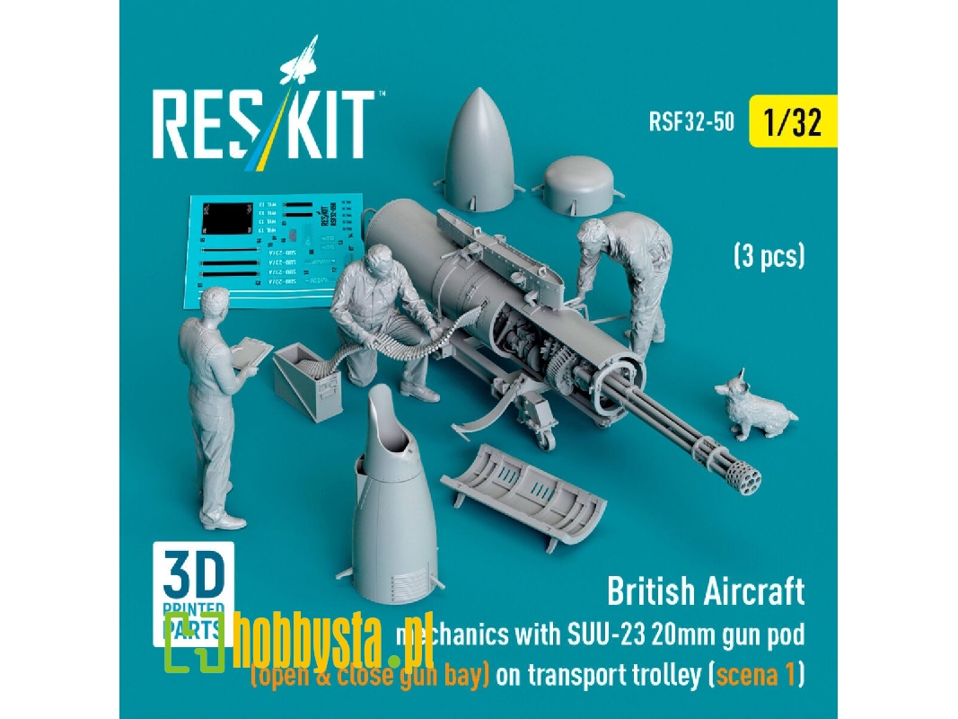 British Aircraft Mechanics With Suu-23 20mm Gun Pod (Open & Close Gun Bay) On Transport Trolley (Scene 1) (3 Pcs) (3d Printed) - British Aircraft Mechanics With Suu-23 20mm Gun Pod (Open & Close Gun Bay) On Transport Trolley (Scene 1) (3 Pcs) (3d Printed) -