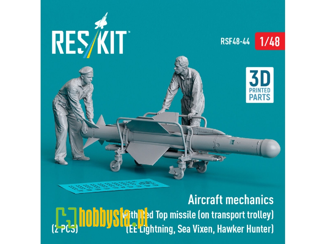 Aircraft Mechanics With Red Top Missile (On Transport Trolley) (Ee Lightning, Sea Vixen, Hawker Hunter) (2 Pcs) (3d Printed) - z