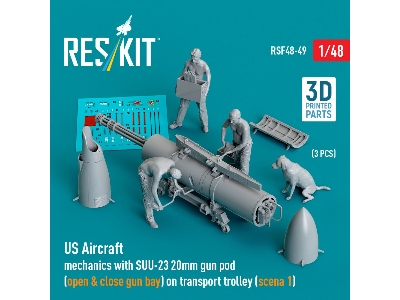 Us Aircraft Mechanics With Suu-23 20mm Gun Pod  (Open & Close Gun Bay) On Transport Trolley (Scene 1) (3 Pcs) (3d Printed) - zdj