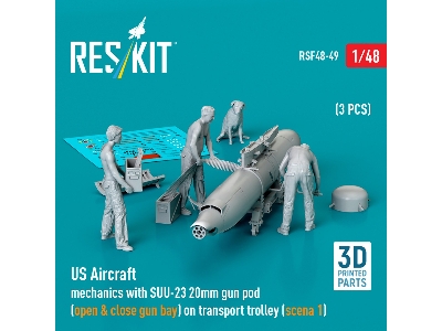 Us Aircraft Mechanics With Suu-23 20mm Gun Pod  (Open & Close Gun Bay) On Transport Trolley (Scene 1) (3 Pcs) (3d Printed) - zdj