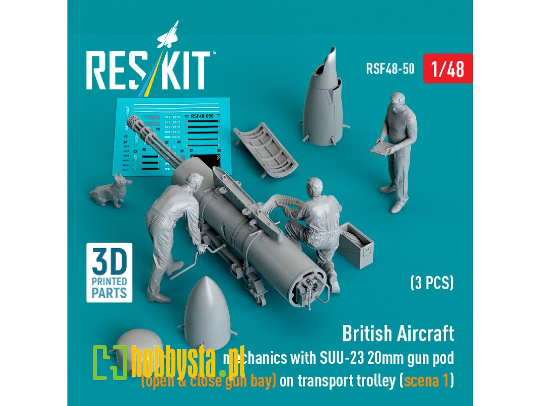 British Aircraft Mechanics With Suu-23 20mm Gun Pod (Open & Close Gun Bay) On Transport Trolley (Scene 1) (3 Pcs) (3d Printed) - British Aircraft Mechanics With Suu-23 20mm Gun Pod (Open & Close Gun Bay) On Transport Trolley (Scene 1) (3 Pcs) (3d Printed) -