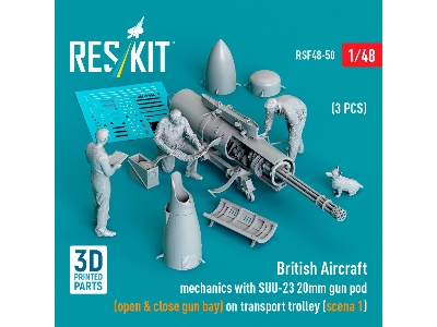British Aircraft Mechanics With Suu-23 20mm Gun Pod (Open & Close Gun Bay) On Transport Trolley (Scene 1) (3 Pcs) (3d Printed) -