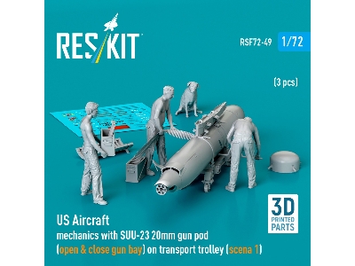 Us Aircraft Mechanics With Suu-23 20mm Gun Pod (Open & Close Gun Bay) On Transport Trolley (Scene 1) (3 Pcs) (3d Printed) - zdjÄ