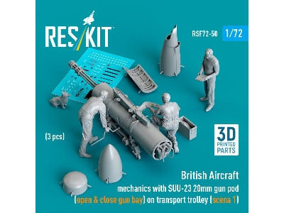 British Aircraft Mechanics With Suu-23 20mm Gun Pod (Open & Close Gun Bay) On Transport Trolley (Scene 1) (3 Pcs) (3d Printed) -