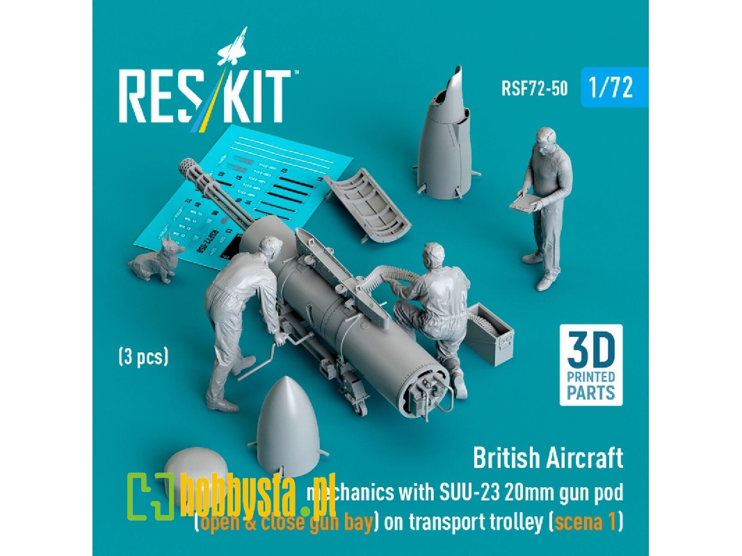 British Aircraft Mechanics With Suu-23 20mm Gun Pod (Open & Close Gun Bay) On Transport Trolley (Scene 1) (3 Pcs) (3d Printed) - British Aircraft Mechanics With Suu-23 20mm Gun Pod (Open & Close Gun Bay) On Transport Trolley (Scene 1) (3 Pcs) (3d Printed) -