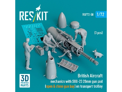 British Aircraft Mechanics With Suu-23 20mm Gun Pod (Open & Close Gun Bay) On Transport Trolley (Scene 1) (3 Pcs) (3d Printed) -