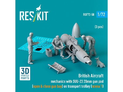 British Aircraft Mechanics With Suu-23 20mm Gun Pod (Open & Close Gun Bay) On Transport Trolley (Scene 1) (3 Pcs) (3d Printed) -