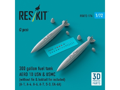 300 Gallon Fuel Tank Aero 1d Usn & Usmc (Without Fin & Bobtail Fin Included) (2 Pcs) (A-1, A-4, A-6, A-7, S-3, Ea-6a) (3d Printe