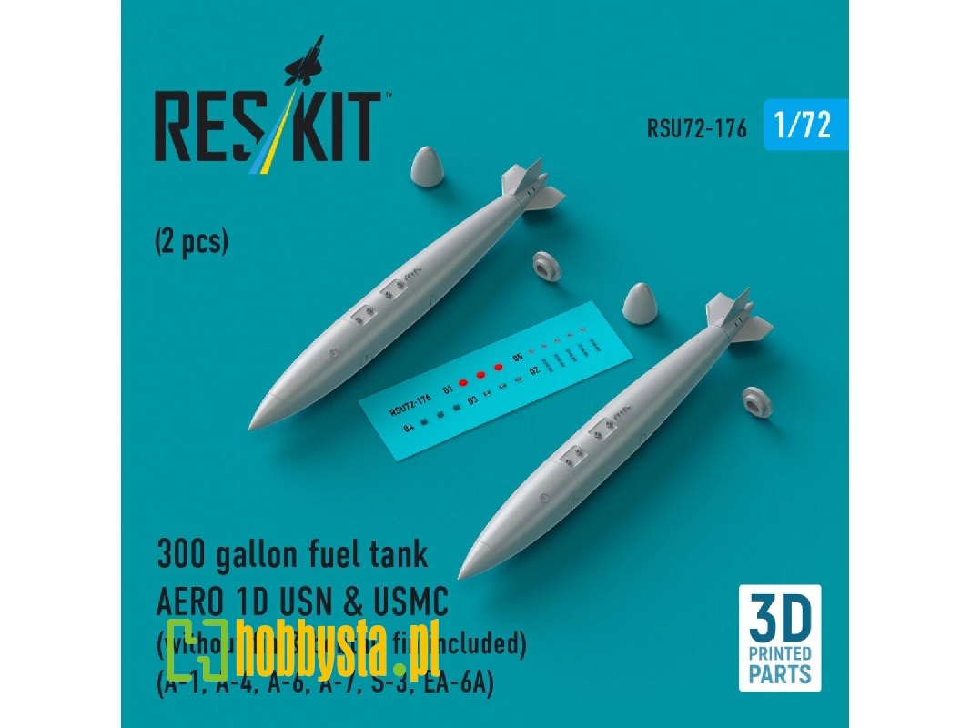 300 Gallon Fuel Tank Aero 1d Usn & Usmc (Without Fin & Bobtail Fin Included) (2 Pcs) (A-1, A-4, A-6, A-7, S-3, Ea-6a) (3d Printe