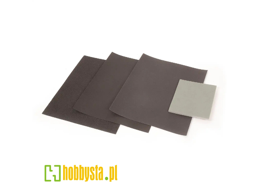 Zestaw papieru ściernego (P-80 + P-150 + P220) + gąbka ścierna - zdjęcie 1 Zestaw papieru ściernego (P-80 + P-150 + P220) + gąbka ścierna - zdjęcie 1