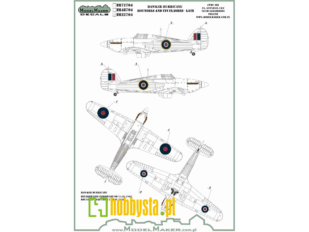 Hawker Hurricane - Roundels And Fin Flashes (Late) - zdjęcie 1