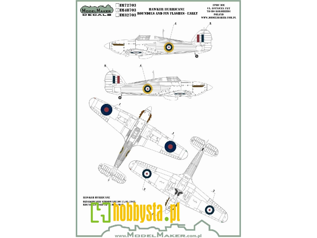 Hawker Hurricane - Roundels And Fin Flashes (Early) - zdjęcie 1 Hawker Hurricane - Roundels And Fin Flashes (Early) - zdjęcie 1