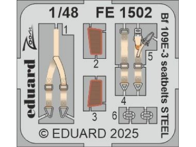 Bf 109E-3 seatbelts STEEL 1/48 - HOBBY BOSS - zdjęcie 1