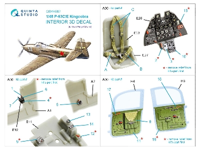 Bell P-63 C/E Kingcobra - 3d-printed & Coloured Interior On Decal Paper (For Dora Wings / Amg Kits) - zdjęcie 2
