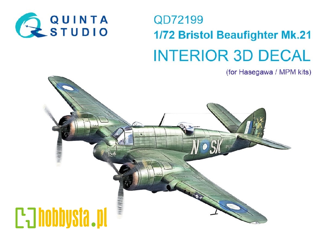 Bristol Beaufighter Mk.21 - 3d-printed & Coloured Interior On Decal Paper (For Hasegawa / Mpm Kits) - zdjęcie 1 Bristol Beaufighter Mk.21 - 3d-printed & Coloured Interior On Decal Paper (For Hasegawa / Mpm Kits) - zdjęcie 1