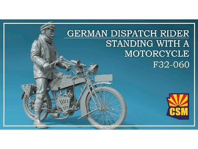 German Dispatch Rider Standing With A Motorcycle - zdjęcie 1