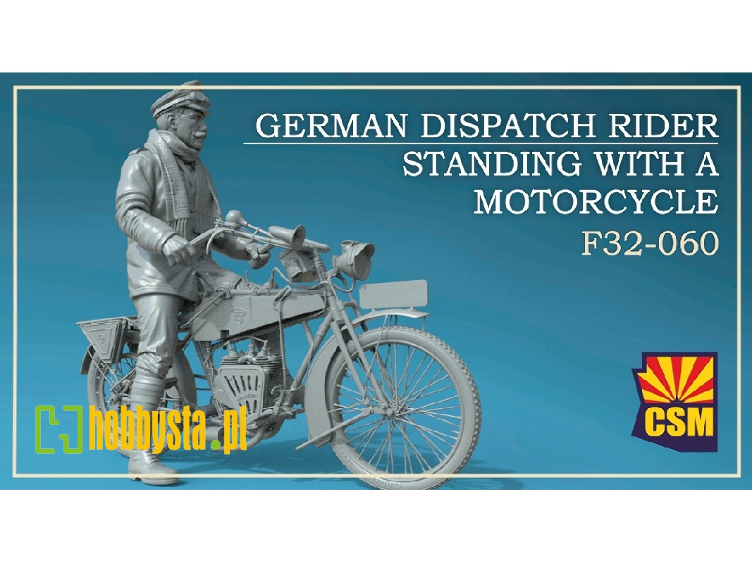 German Dispatch Rider Standing With A Motorcycle - zdjęcie 1
