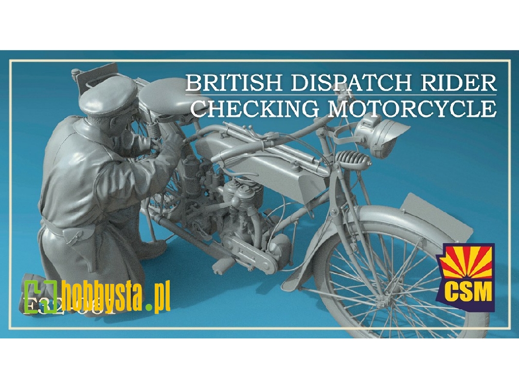 British Dispatch Rider Checking Motorcycle - zdjęcie 1 British Dispatch Rider Checking Motorcycle - zdjęcie 1