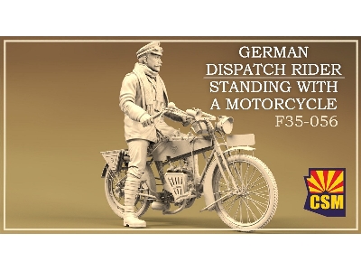 German Dispatch Rider Standing With A Motorcycle - zdjęcie 1