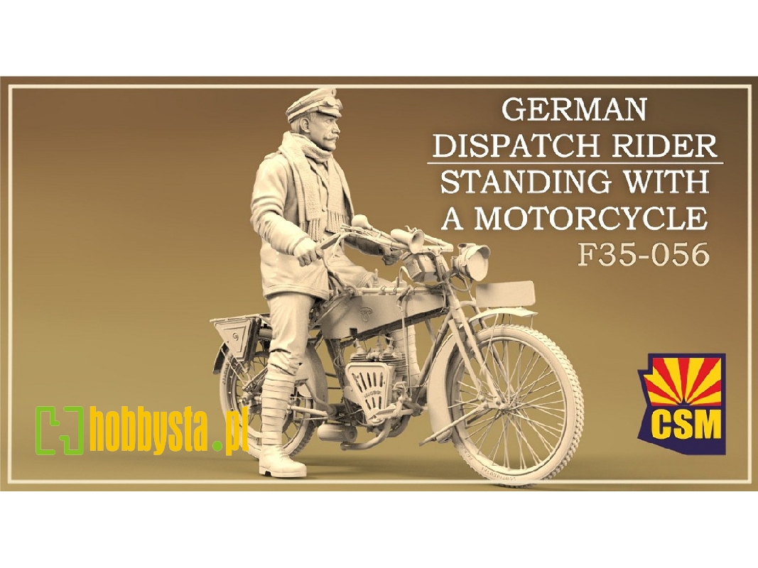 German Dispatch Rider Standing With A Motorcycle - zdjęcie 1 German Dispatch Rider Standing With A Motorcycle - zdjęcie 1