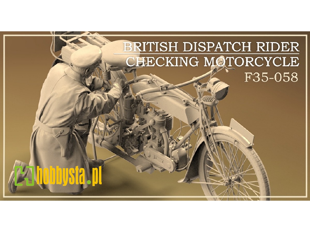 British Dispatch Rider Checking Motorcycle - zdjęcie 1 British Dispatch Rider Checking Motorcycle - zdjęcie 1