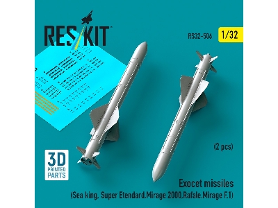 Exocet Missiles (2pcs) (Sea King, Super Etendard, Mirage 2000, Rafale, Mirage F.1) (3d Printed) - zdjęcie 1