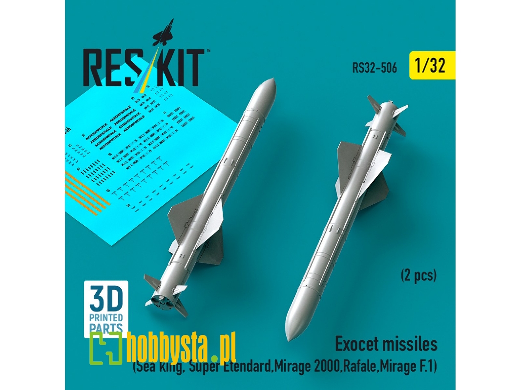 Exocet Missiles (2pcs) (Sea King, Super Etendard, Mirage 2000, Rafale, Mirage F.1) (3d Printed) - zdjęcie 1 Exocet Missiles (2pcs) (Sea King, Super Etendard, Mirage 2000, Rafale, Mirage F.1) (3d Printed) - zdjęcie 1