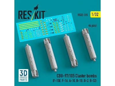 Cbu-97/105 Cluster Bombs (4pcs) (F-15e, F-16, A-10, B-1b, B-2, B-52) (3d Printed) - zdjęcie 1