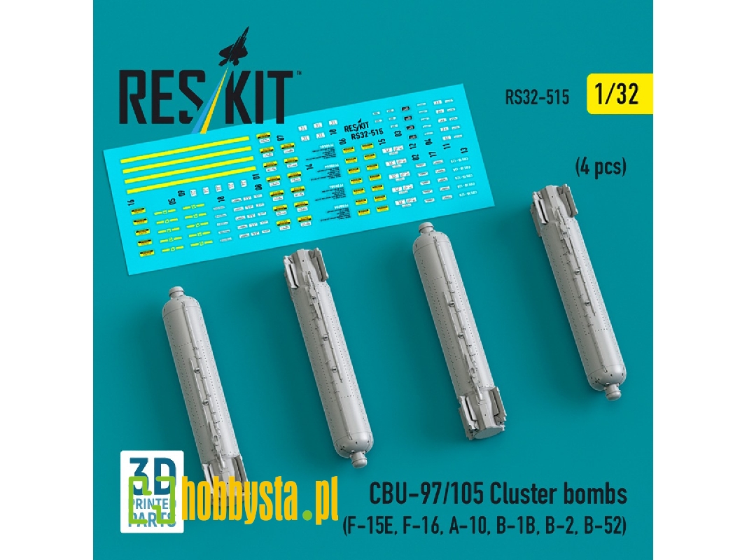 Cbu-97/105 Cluster Bombs (4pcs) (F-15e, F-16, A-10, B-1b, B-2, B-52) (3d Printed) - zdjęcie 1 Cbu-97/105 Cluster Bombs (4pcs) (F-15e, F-16, A-10, B-1b, B-2, B-52) (3d Printed) - zdjęcie 1
