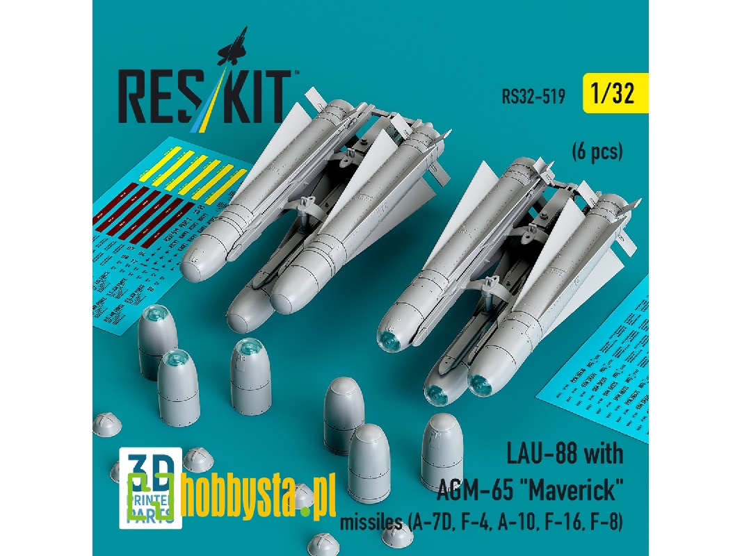 Lau-88 With (2pcs) Agm-65 'maverick' Missiles (6pcs) (A-7d, F-4, A-10, F-16) (3d Printed) - zdjęcie 1 Lau-88 With (2pcs) Agm-65 'maverick' Missiles (6pcs) (A-7d, F-4, A-10, F-16) (3d Printed) - zdjęcie 1