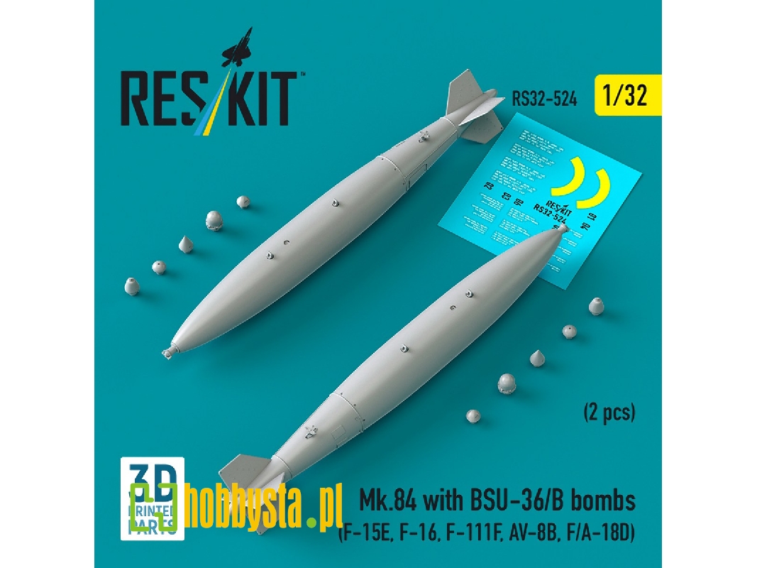 Mk.84 With Bsu-36/B Bombs (2pcs) (F-15e, F-16, F-111f, Av-8b, F/A-18d) (3d Printed) - zdjęcie 1 Mk.84 With Bsu-36/B Bombs (2pcs) (F-15e, F-16, F-111f, Av-8b, F/A-18d) (3d Printed) - zdjęcie 1