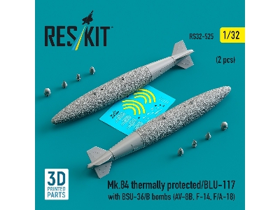 Mk.84 Thermally Protected/Blu-117 With Bsu-36/B Bombs (2pcs) (Av-8b, F-14, F/A-18) (3d Printed) - zdjęcie 2